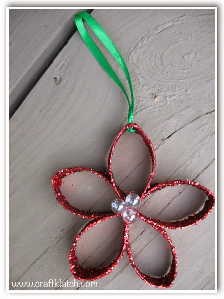 Red glitter toilet paper flower Christmas ornament craft