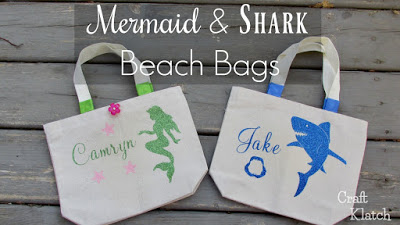 Learn how to make Mermaid and Shark Beach Bags!  #shark #sharks #mermaid #mermaids #craft #crafts #crafting |shark | mermaid | mermaid crafts | shark crafts | diy | Cricut | Cricut crafts | iron on #cricut