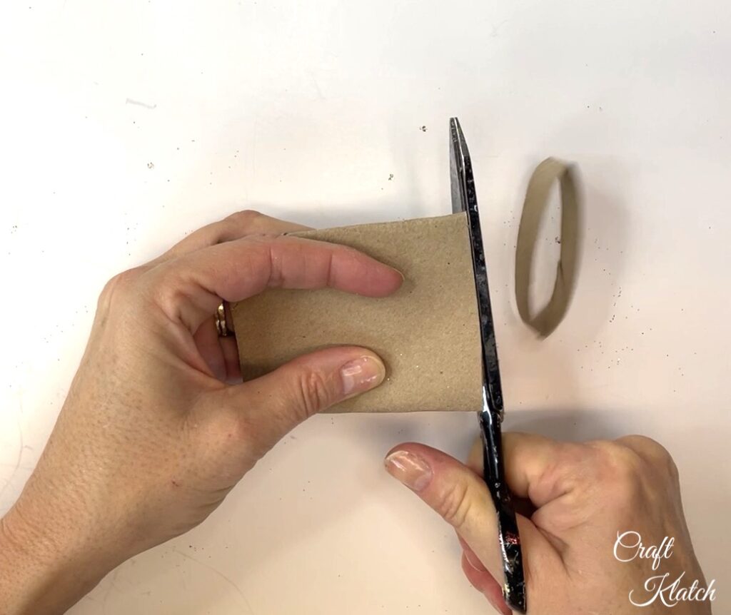 Cutting strips from toilet paper roll