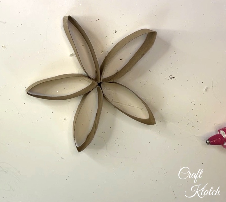 Toilet paper roll flower craft glued together