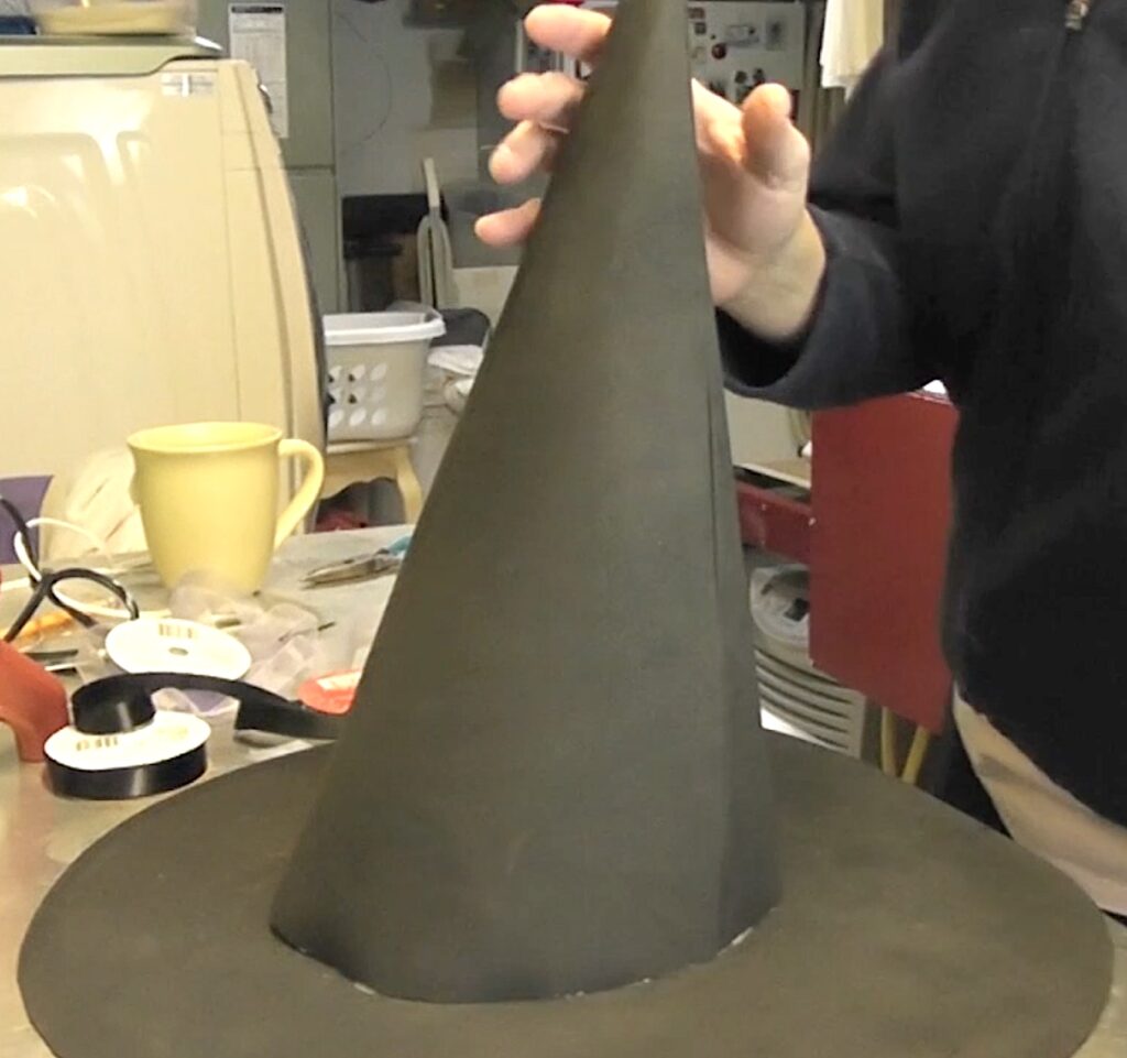 Glue to cone to the brim of the witch hat
