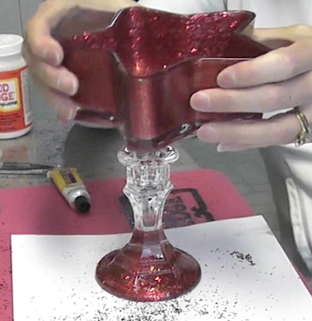 how to make a candy dish by gluing the star dish onto the candle stick