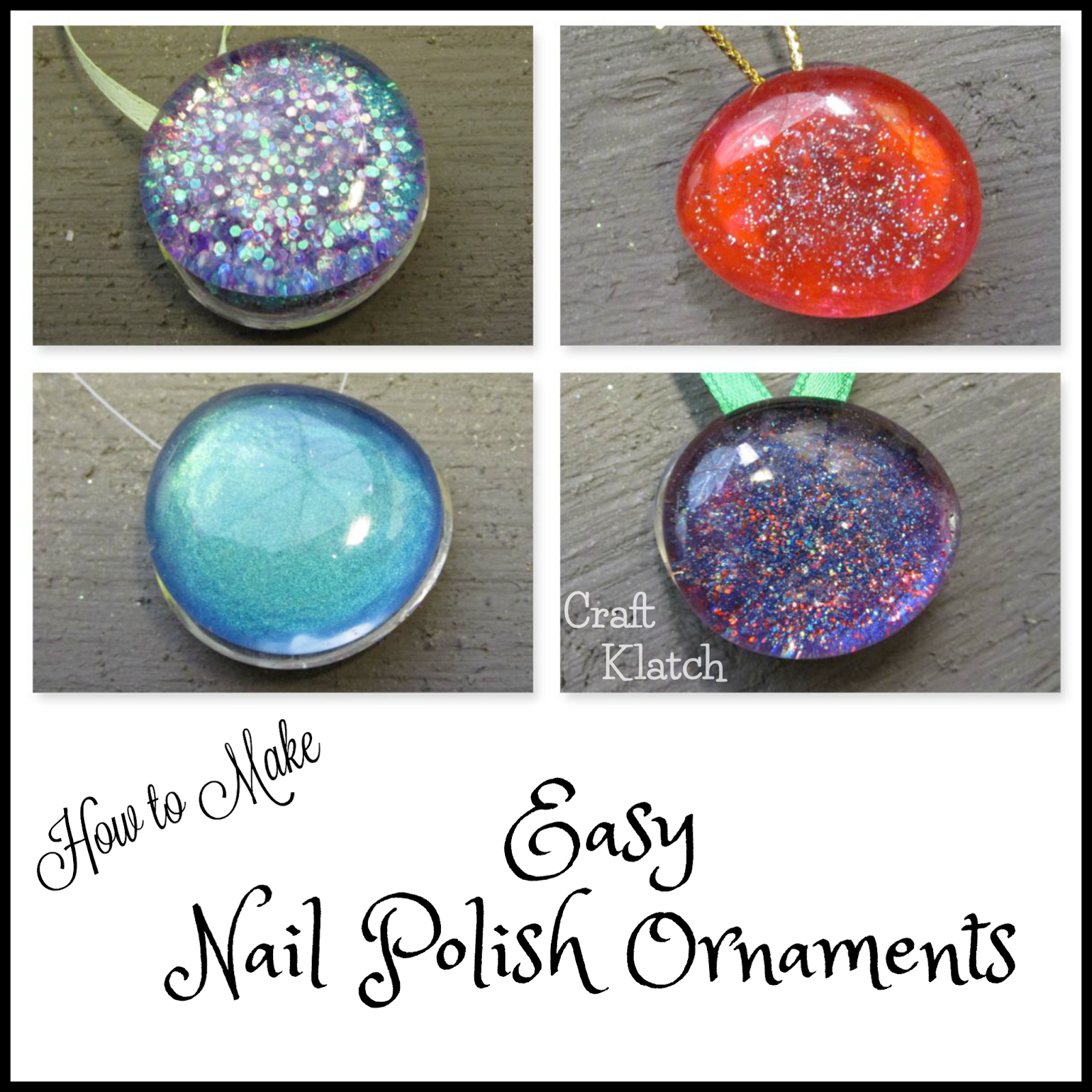 Learn how to make Easy Nail Polish Christmas Ornaments! #CraftKlatch It's an Easy Christmas Craft and an Easy Kids Christmas Craft! christmas, christmas ornaments, craft, crafting, crafts, diy, nail polish, nail polish craft, nail polish crafts, nailpolish craft, nailpolish crafts,