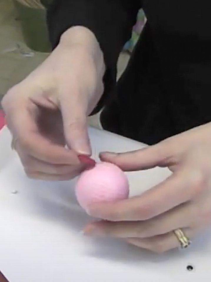 Glue pink button on pink golf ball for the snout of the cute farmyard animals