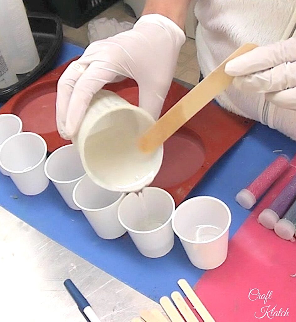 Pour resin into smaller cups