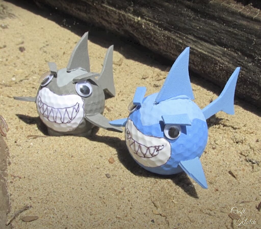 How to make golf ball sharks two golf ball sharks sitting in sand craft DIY