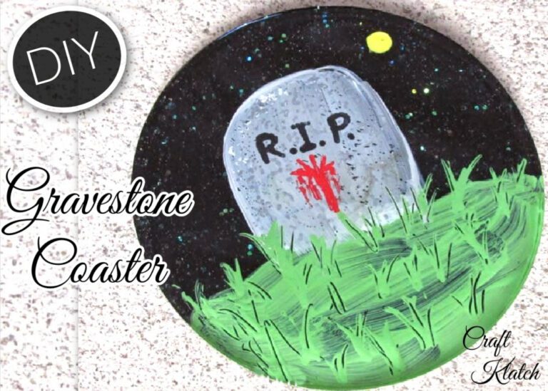 Gravestone painted Halloween coaster