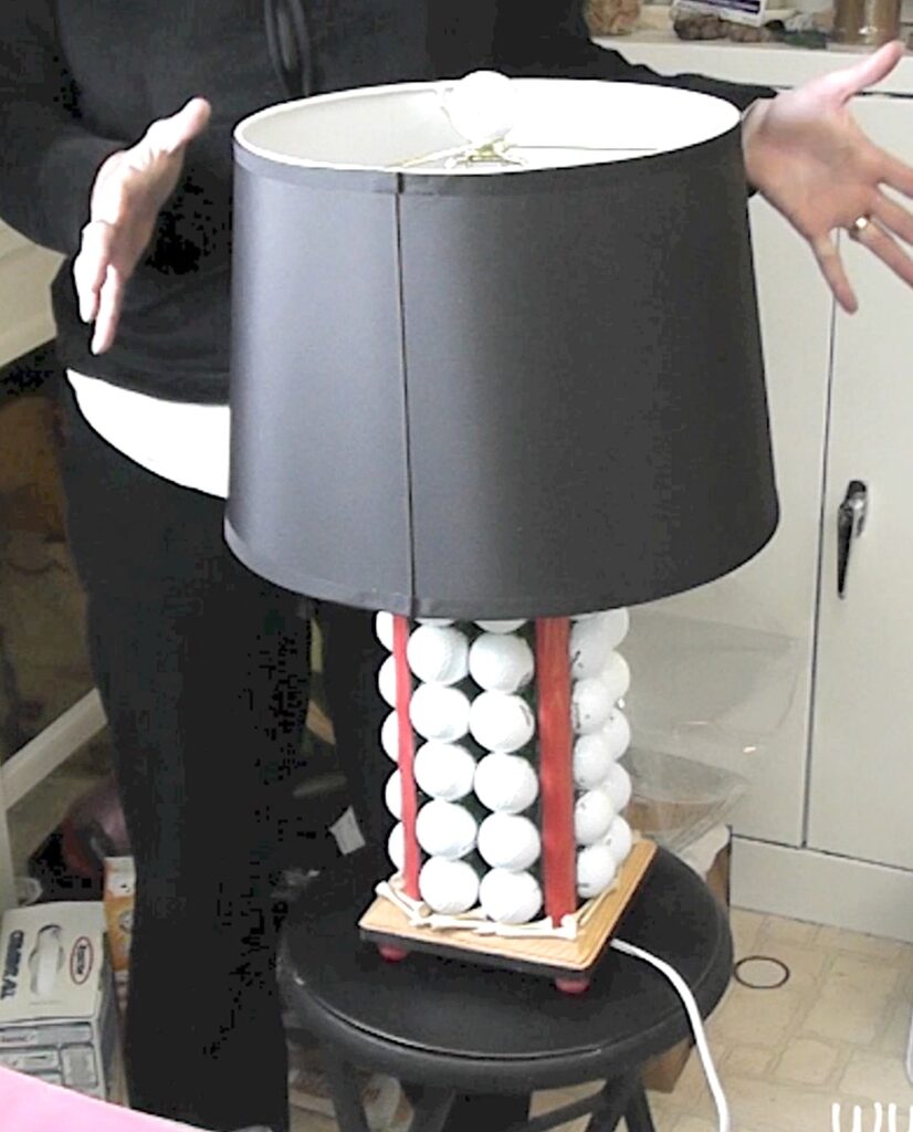 add black lampshade to golf ball lamp