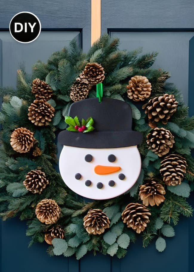 Big Resin Snowman Decoration DIY in a wreath