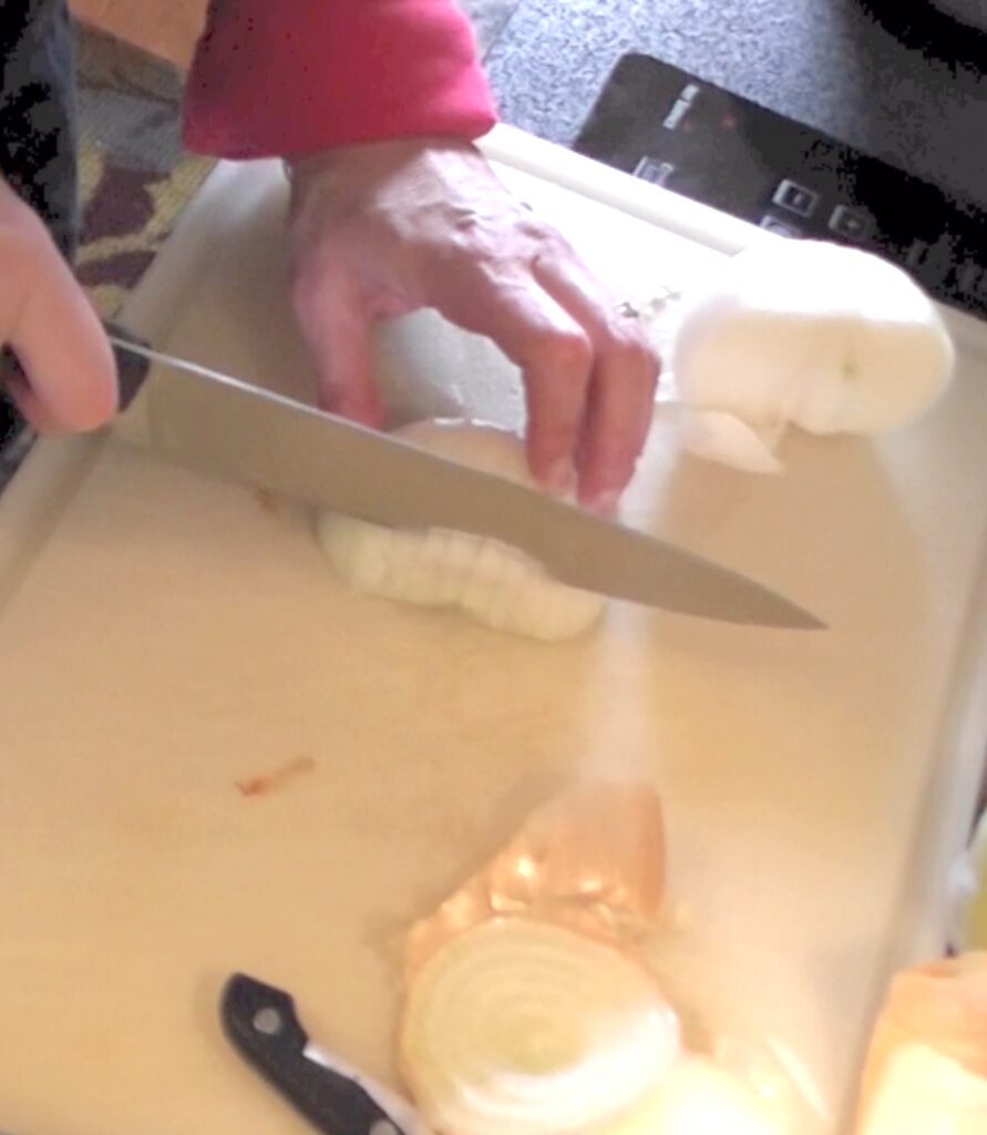 Cutting onions for sauerkraut