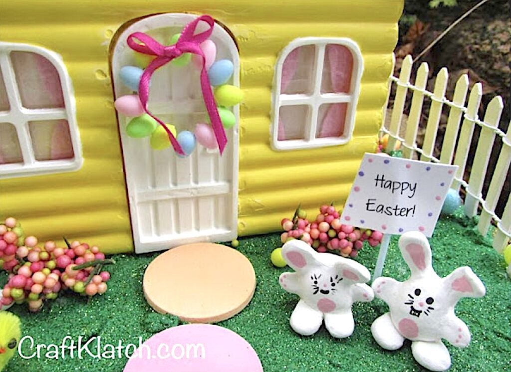 Upclose easter bunnys in yard of the easter bunny house