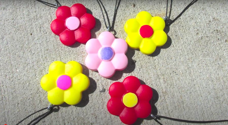red, yellow and pink spring flower necklaces
