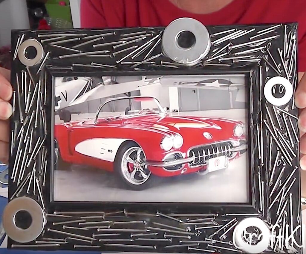 Completed Father's Day Gift DIY Nail Frame with car