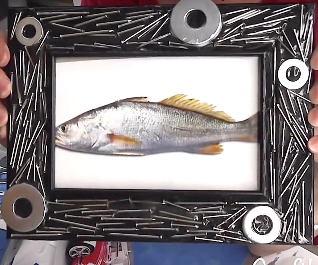 Finished Father's Day gift DIY nail frame with fish 