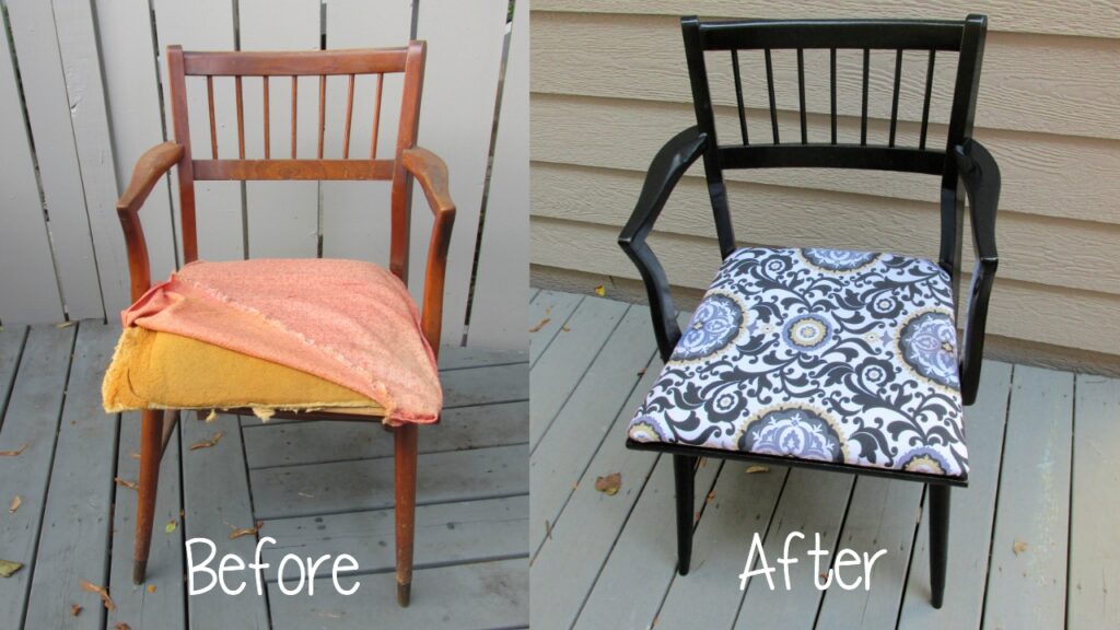Before and after of chair makeover