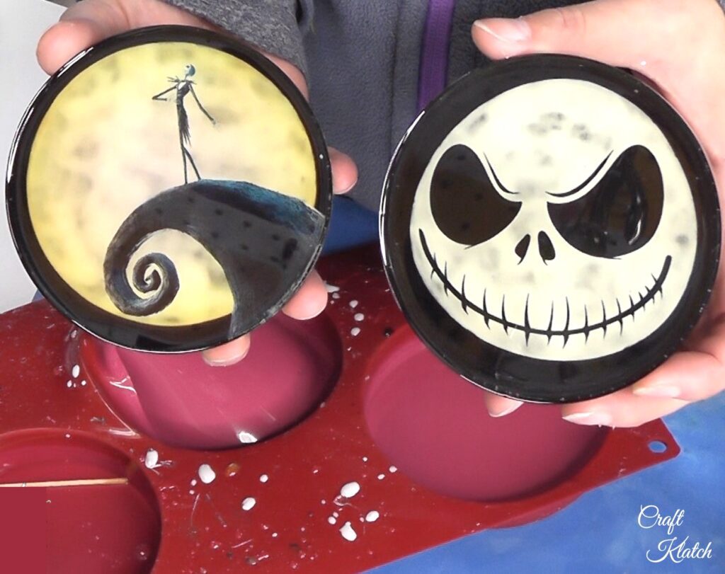 Nightmare Before Christmas resin coasters removed from mold