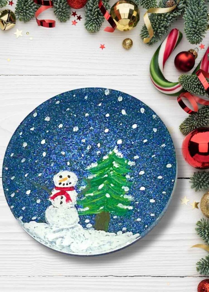 Easy Snowman Coaster How to Paint on Resin completed