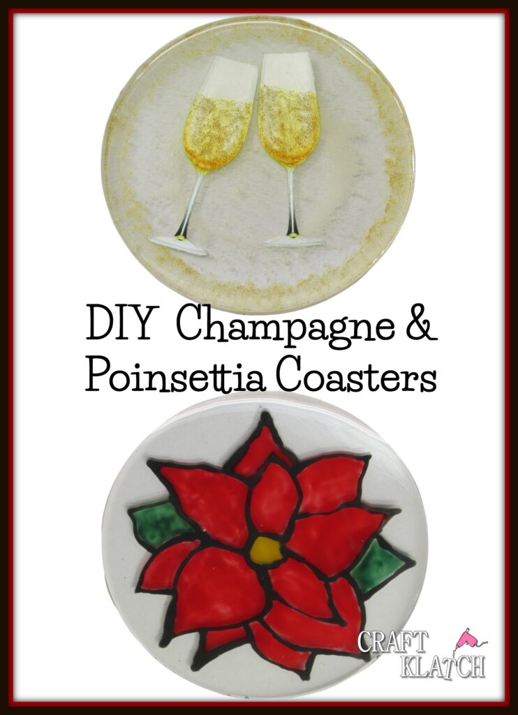 Christmas poinsettia and New Years Eve champagne cocktail coasters