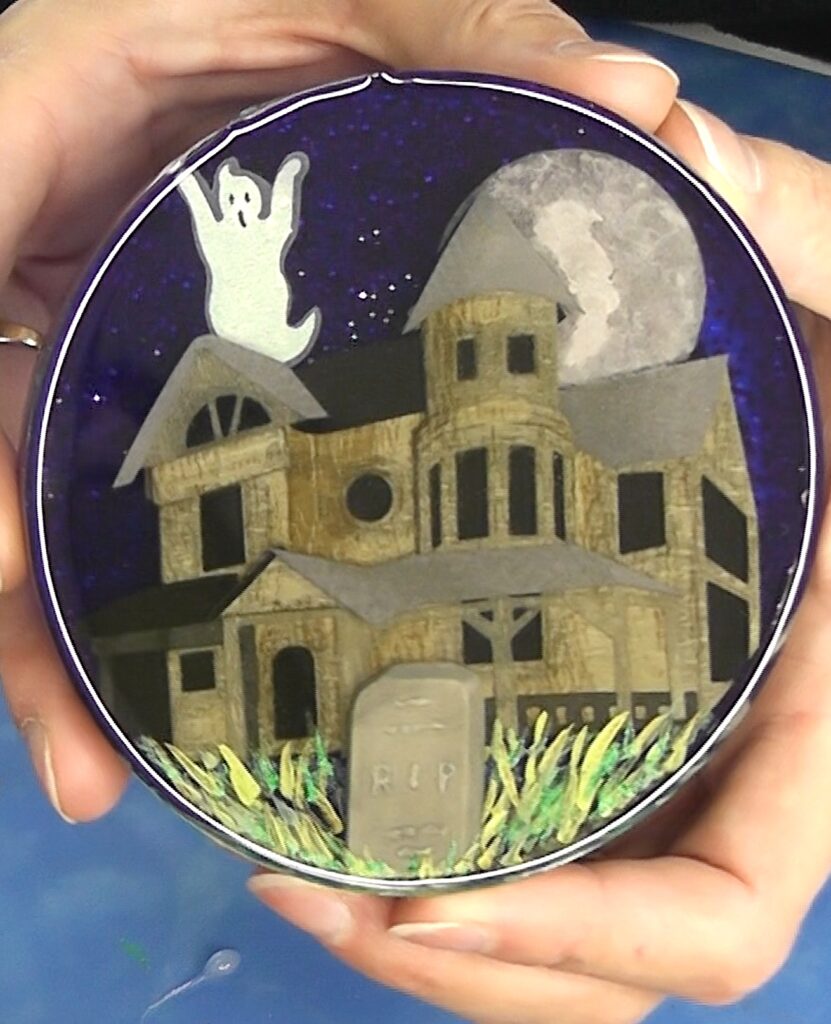 Finished haunted house Halloween coaster craft