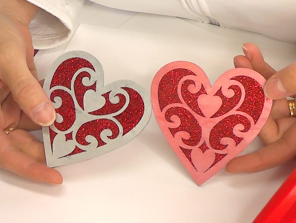 Silver and pink wood heart coasters