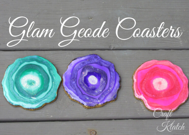 Green purple and pink glam geode coasters