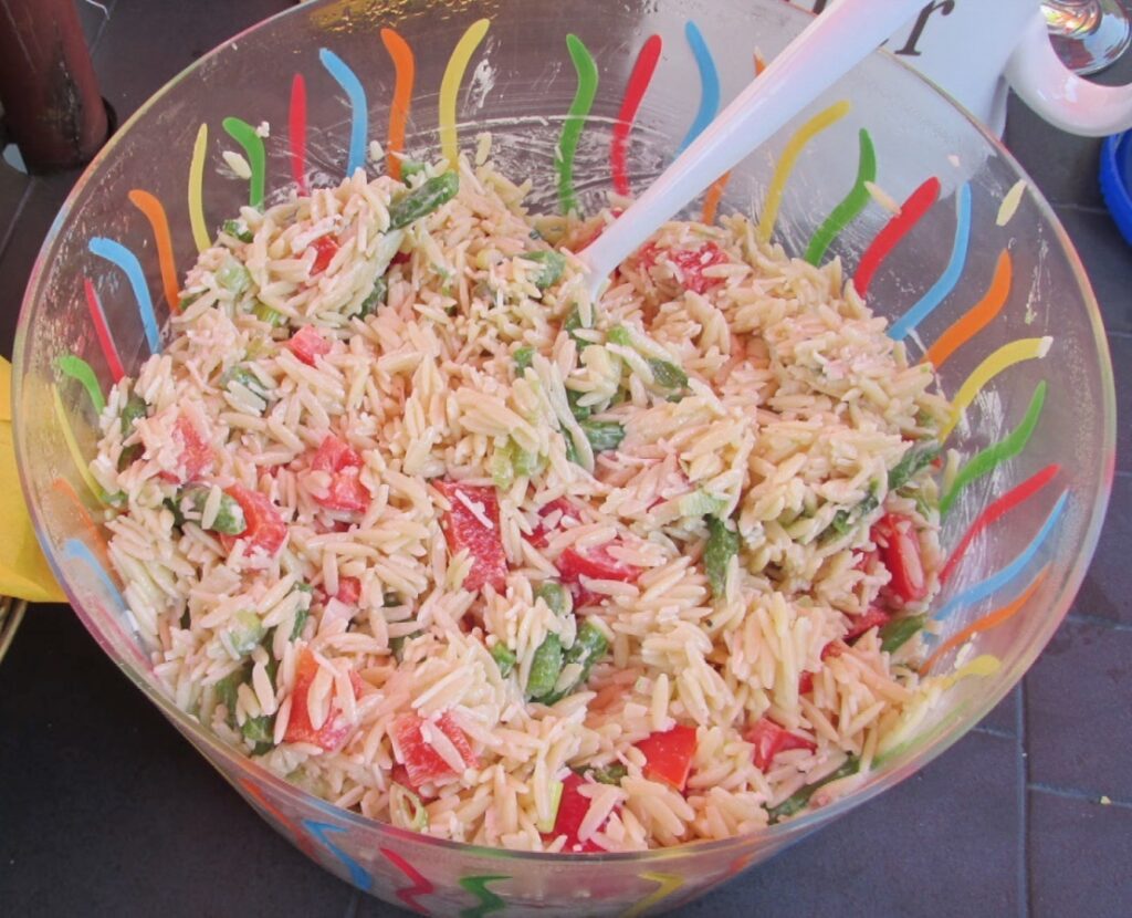 Orzo summer pasta salad completed and ready to eat!