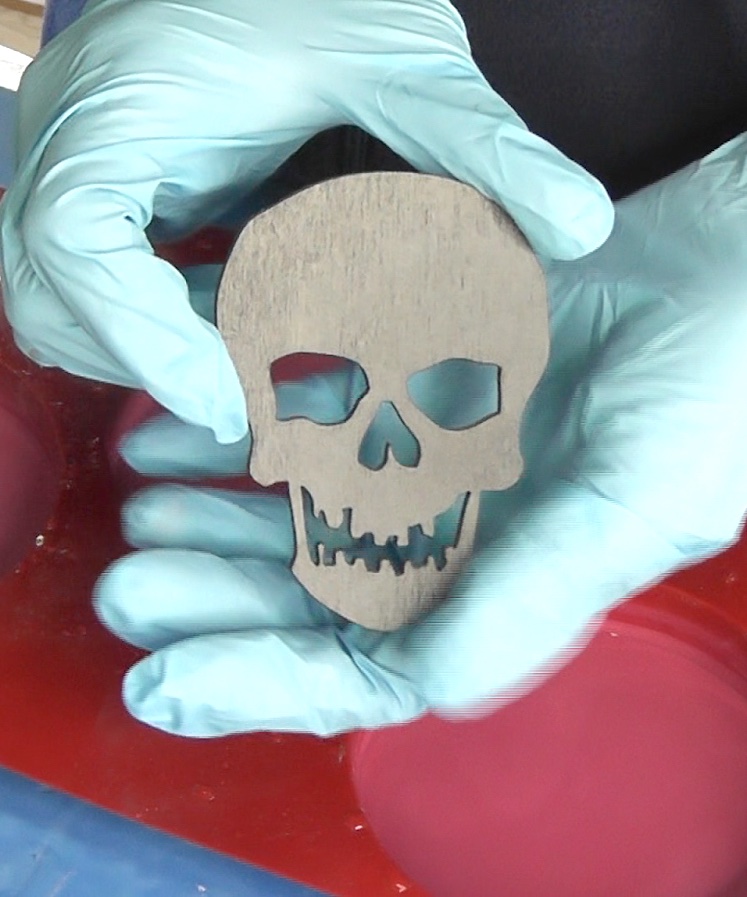 Black laser cut wood skull