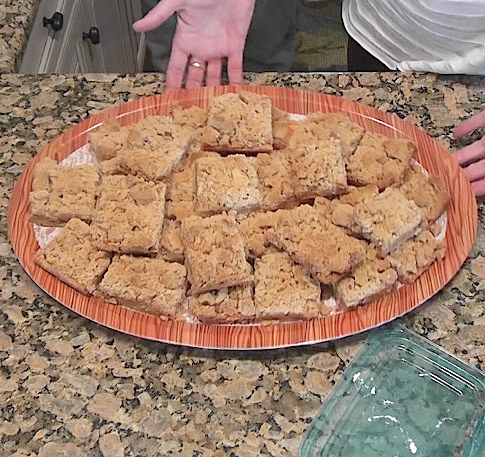 Recipe for apple bars | cut up apple bars on a platter to serve