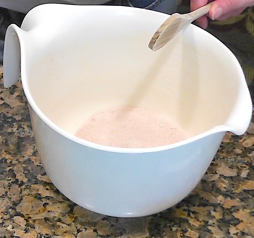 mix sugar, cinnamon and flower into mixing bowl