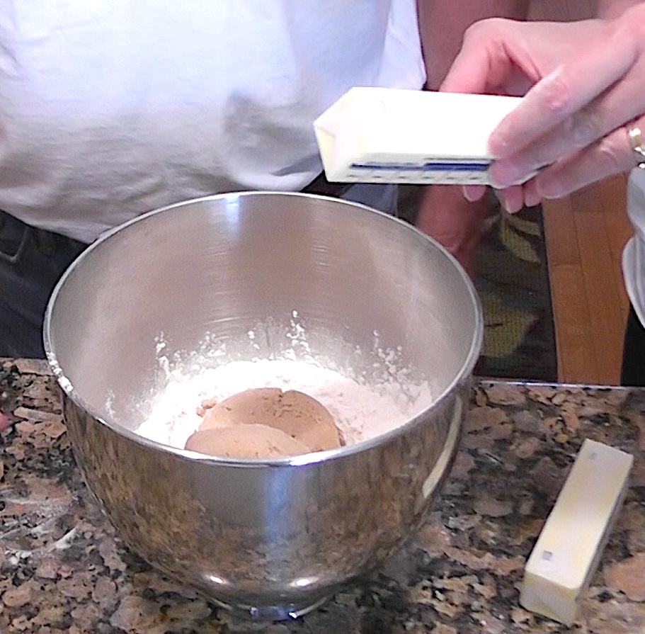 Recipe for apple bars | Add butter to mixing bowl