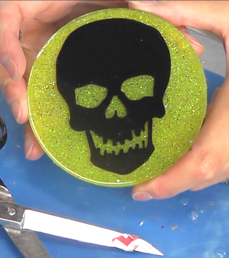 Finished Halloween skull coaster