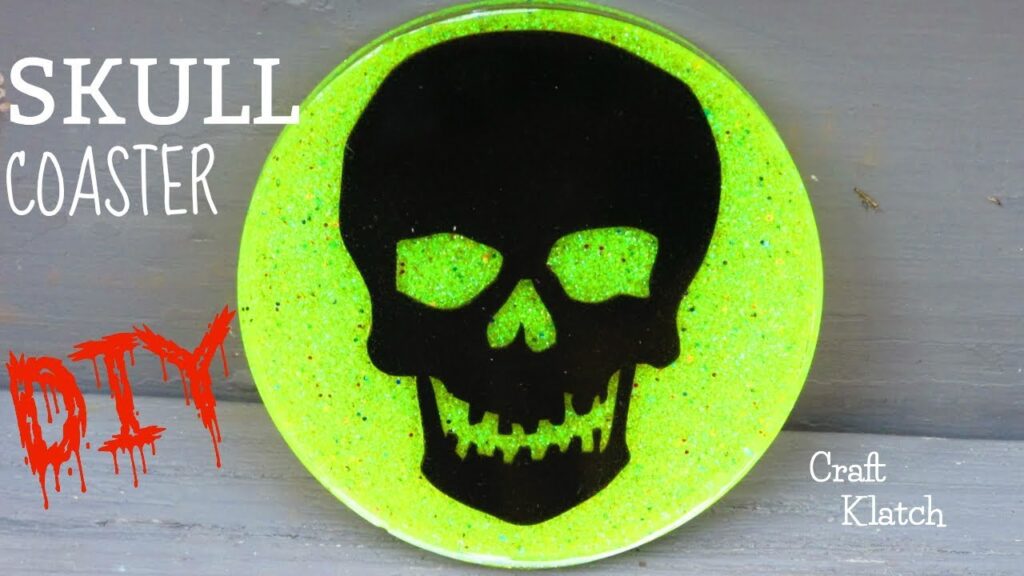 Black skull yellow background resin coaster