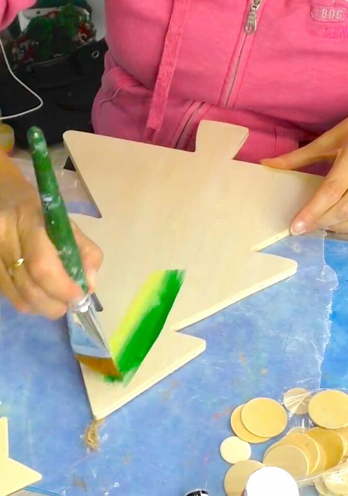 Painting wood whimsical Christmas tree green