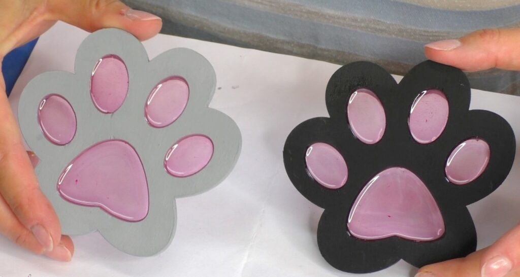 Finished with the diy crafts for pet lovers with the gray and black pet paw coasters