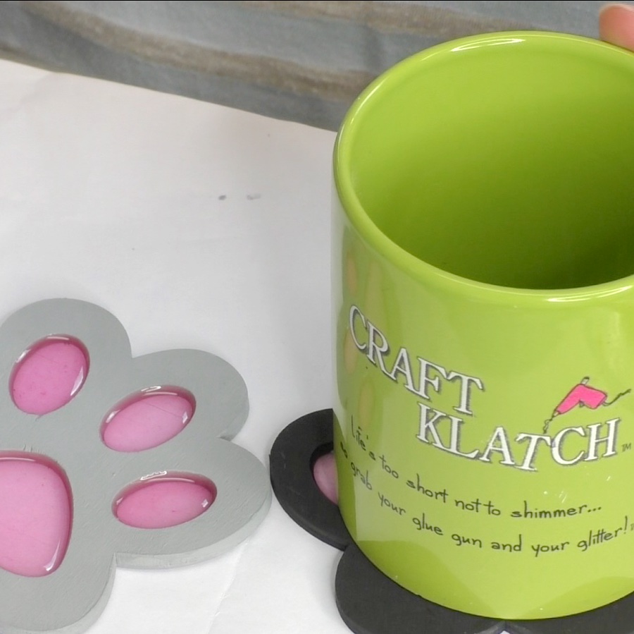 finished coasters with a craft klatch coffee mug