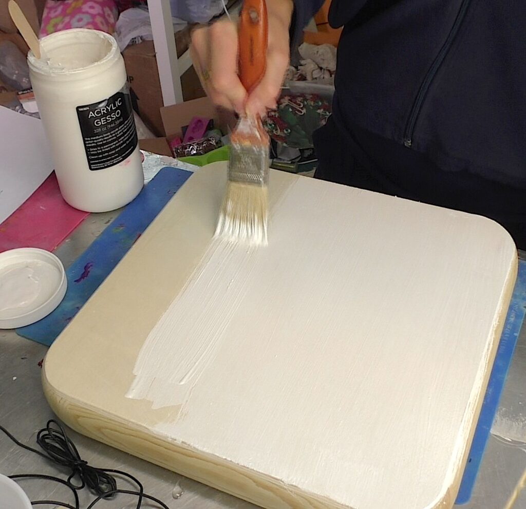 Paint Gesso on the unfinished wood tray