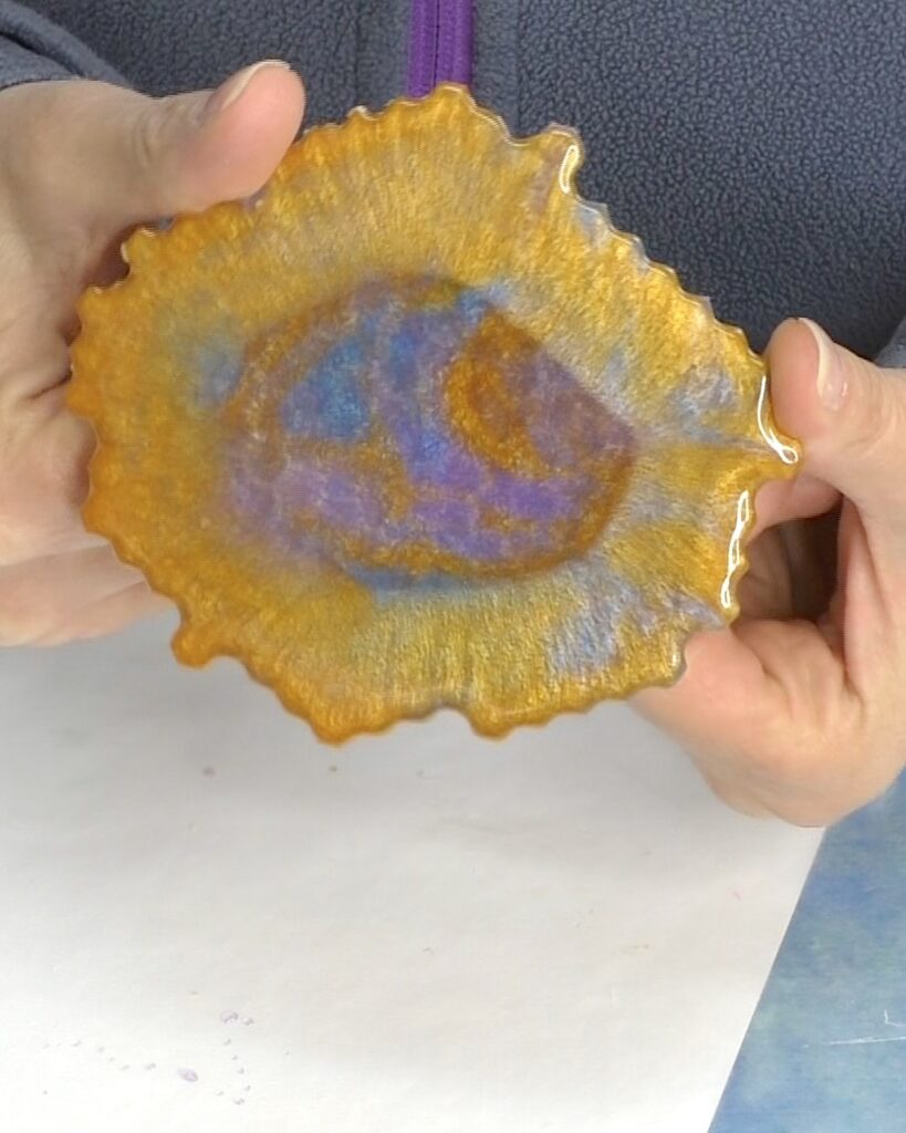 Yellow blue and pink free form resin coaster craft