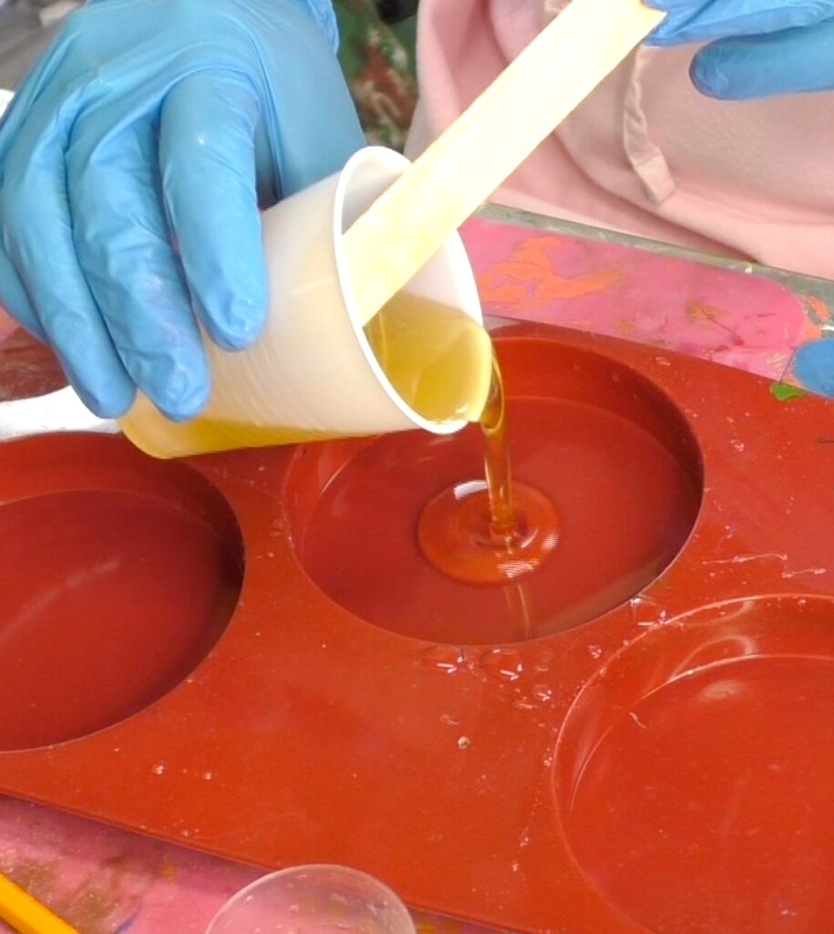 Pour resin into coaster mold