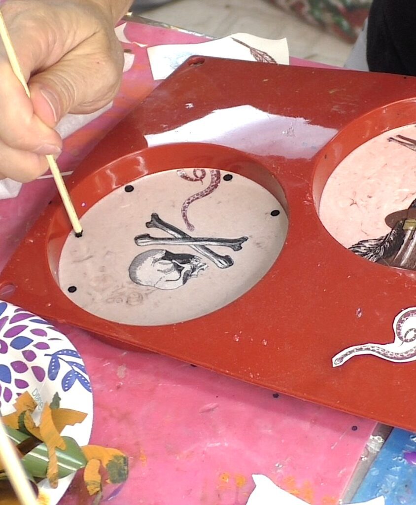 Add paint dots to Halloween tattoo coaster