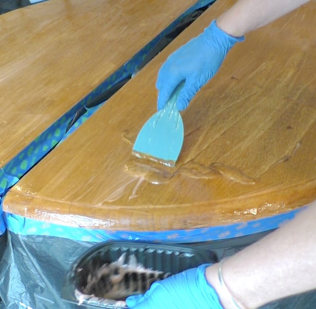 Scraping old finish off the farmhouse table
