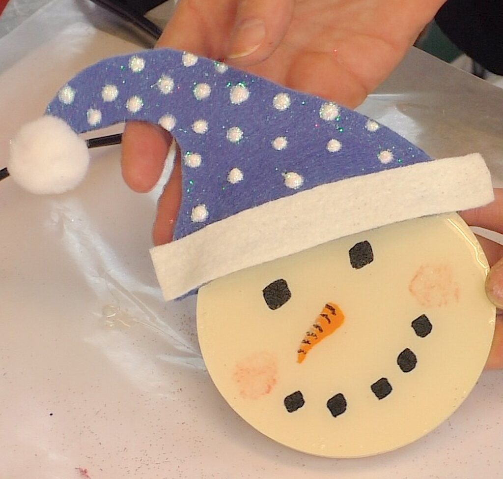 Blue and white snowman craft resin coaster