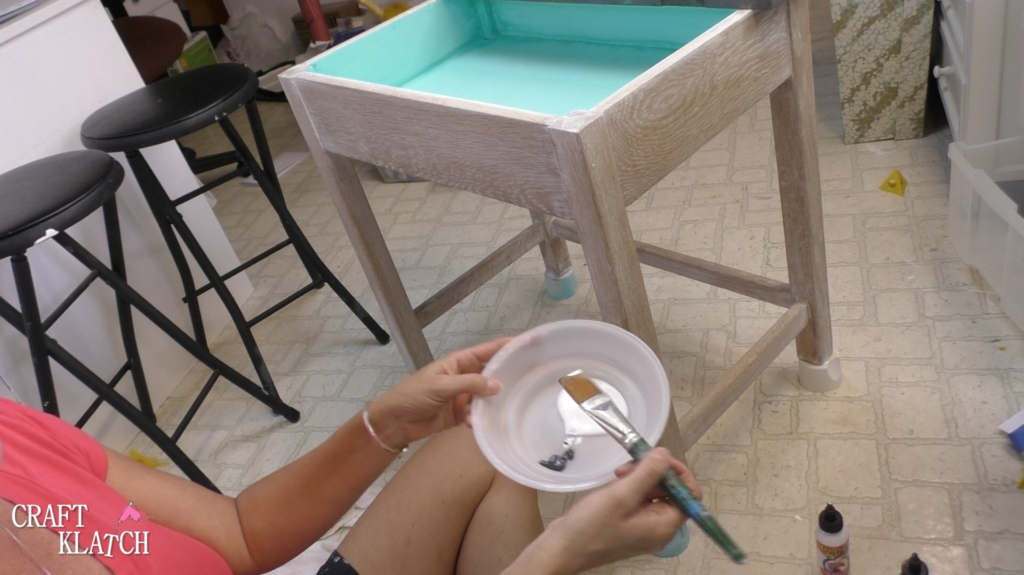 Learn how to makeover a desk using UnicornSpit and Glaze Coat! | furniture | furniture makeover | desk makeover | furniture redo | diy | home decor | Unicorn Spit | #diy #unicornspit #glazecoat #furniture #furnituremakeover #furnitureredo #homedecor #deskmakeover Bowl with brush and Unicorn Spit with desk in background
