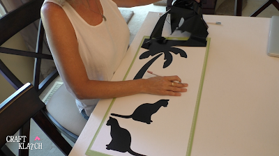 Learn how to give a table makeover, with a tropical touch, in this episode of Garbage to Gorgeous! It's a fun pet makeover for my cats, but the technique can be applied to other furniture projects! | furniture painting | painting furniture | furniture makeovers | home interiors | home decor | cat | cats| cat craft | cat table | cricut | cricut crafts | cricut projects | thrift diving | thrifting