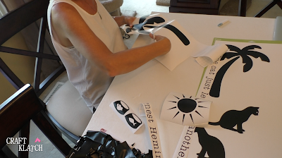 Learn how to give a table makeover, with a tropical touch, in this episode of Garbage to Gorgeous! It's a fun pet makeover for my cats, but the technique can be applied to other furniture projects! | furniture painting | painting furniture | furniture makeovers | home interiors | home decor | cat | cats| cat craft | cat table | cricut | cricut crafts | cricut projects | thrift diving | thrifting