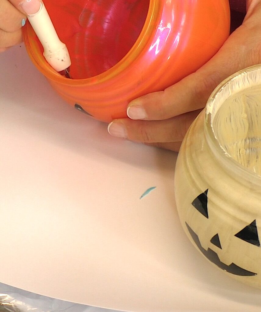 Remove vinyl from inside of the glass pumpkin decorations