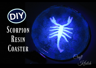 Learn how to make a Glow in the Dark Scorpion Resin Coaster! It's an easy resin craft to spookify your home decor! It's an easy resin craft! Craft Klatch #craftklatch #scorpion #resin #resincoaster #resincoasters #resincraft #resincrafts #resindiy #resindiys #craft #crafts #diy #homedecor #halloween #halloweencrafts #halloweendecor