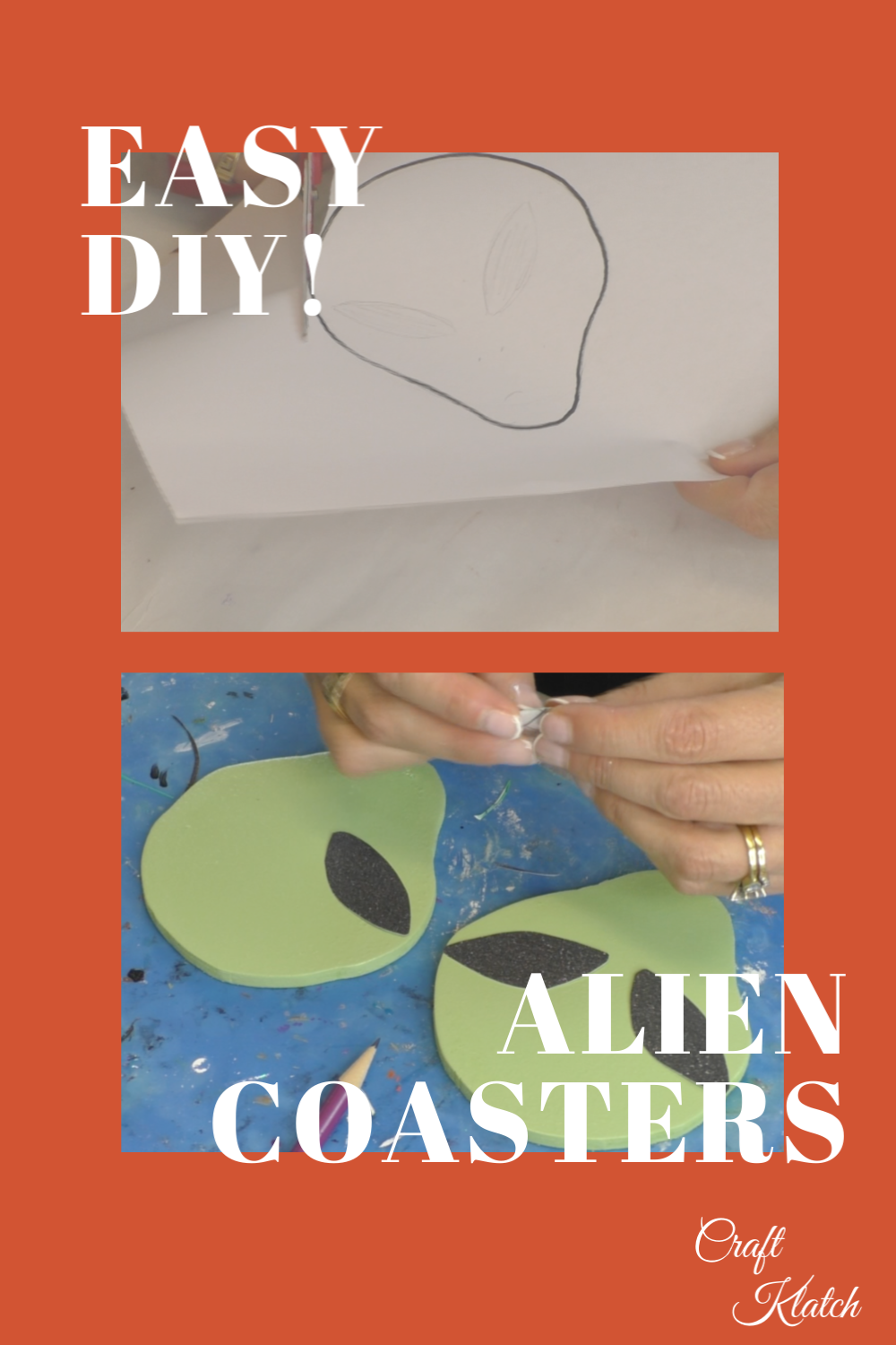 Learn how to make Alien Resin Coasters! It's an easy resin craft idea perfect for Halloween decor! Craft Klatch #craftklatch #alien #aliencrafts #resin #resincrafts #resindiys #resincoasters #diy #ufo #howto #halloween #halloweencrafts