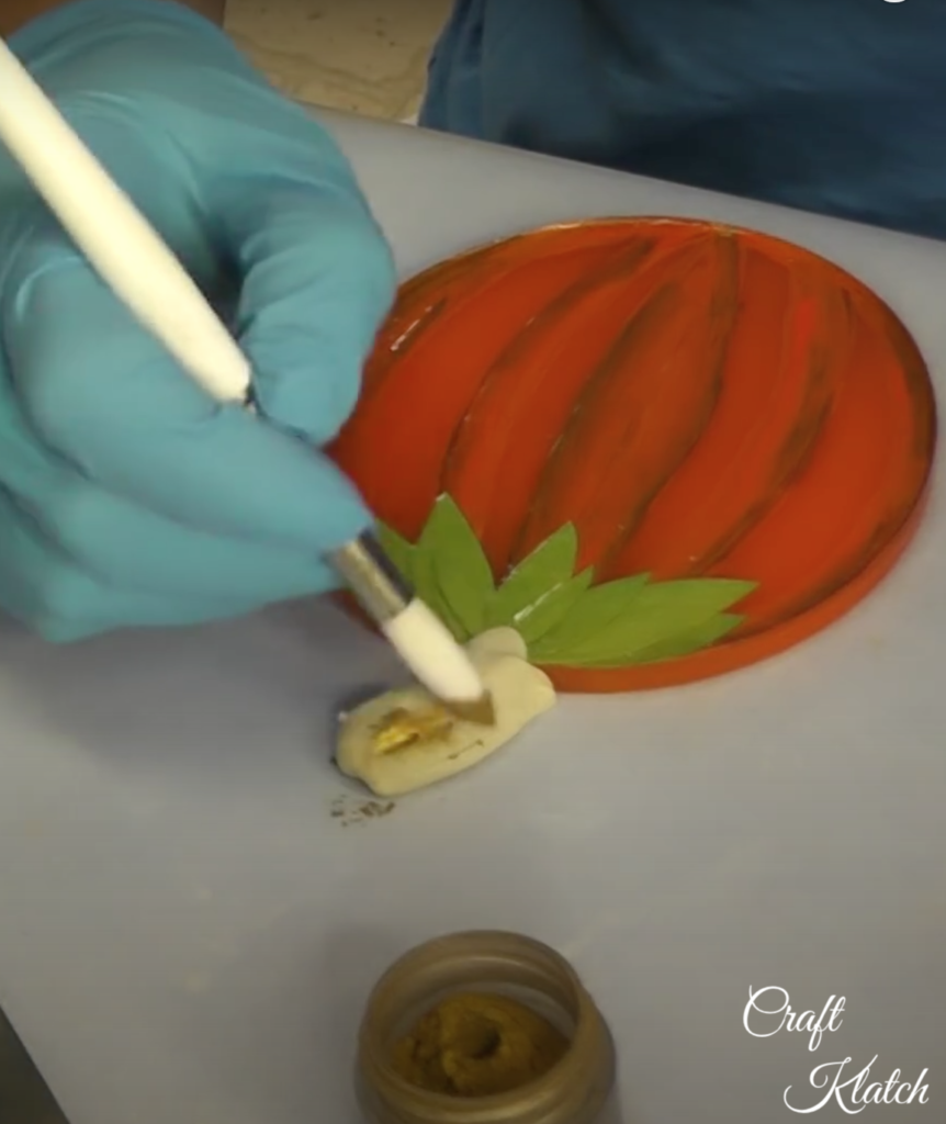 Using metallic pigment powder on the stem of the pumpkin patch coaster