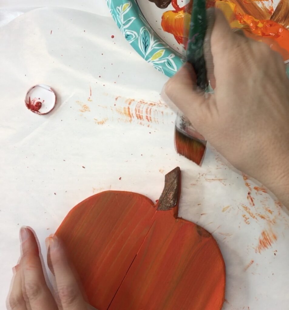 Painting pumpkin stem brown
