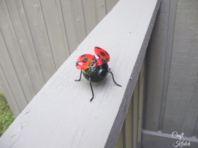 Finished ladybug sitting on railing